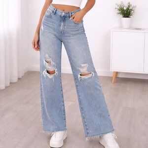Hidden Jeans Los Angeles Distressed Wide Leg Jeans Light Wash  Size 25
E3